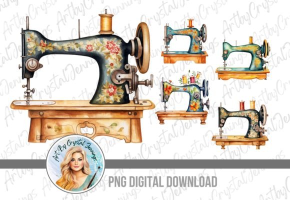 Download Vintage Watercolor Sewing Machine PNG - Sewing Collection