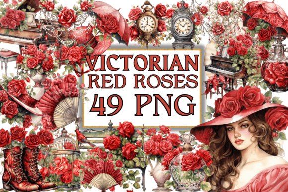 Download Vintage Victorian Red Roses Clipart - Victorian Collection
