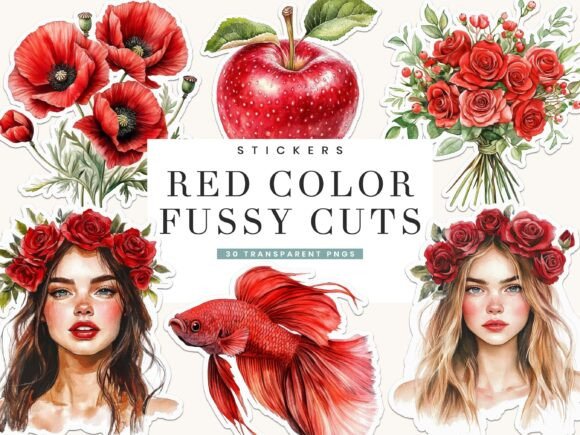 Download Red Color Fussy Cuts Stickers - Fussy cut Collection